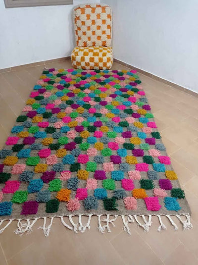 Handmade Moroccan Checkered Rug – Multi-Color Boho Style.