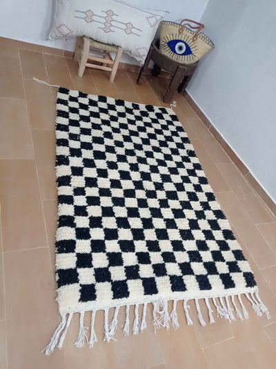 Handmade Moroccan Checkered Rug – Multi-Color Boho Style.