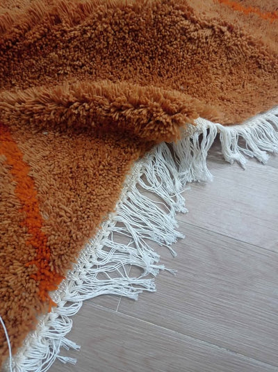 Handmade Moroccan Shaggy Rug – Burnt Orange With Subtle Berber Motif