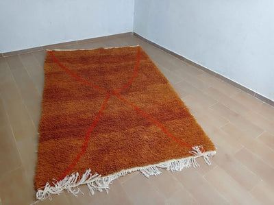 Handmade Moroccan Shaggy Rug – Burnt Orange With Subtle Berber Motif