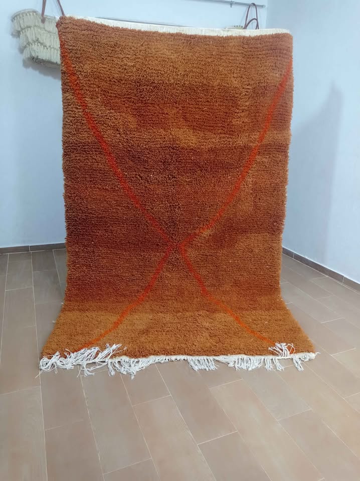 Handmade Moroccan Shaggy Rug – Burnt Orange With Subtle Berber Motif