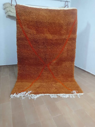 Handmade Moroccan Shaggy Rug – Burnt Orange With Subtle Berber Motif
